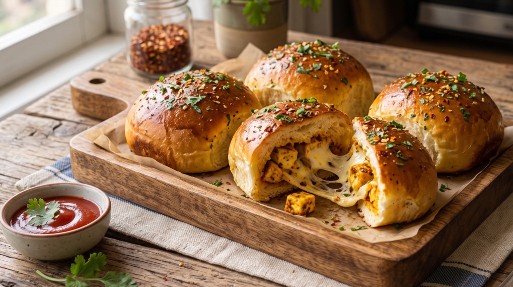 Cheesy Paneer Buns with Herbs and Spices